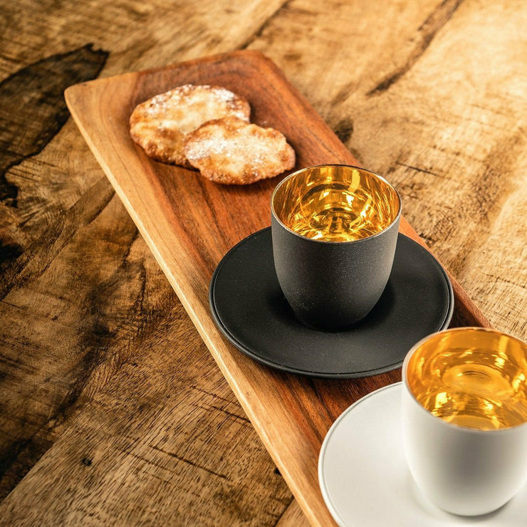 Eisch Espressoglas mit Untersetzer, Cosmo gold, in Geschenkröhre