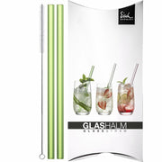 Eisch Glashalm-Set 2 Trinkhalme grün Gentleman mit Reinigungsbürste im Geschenkkarton